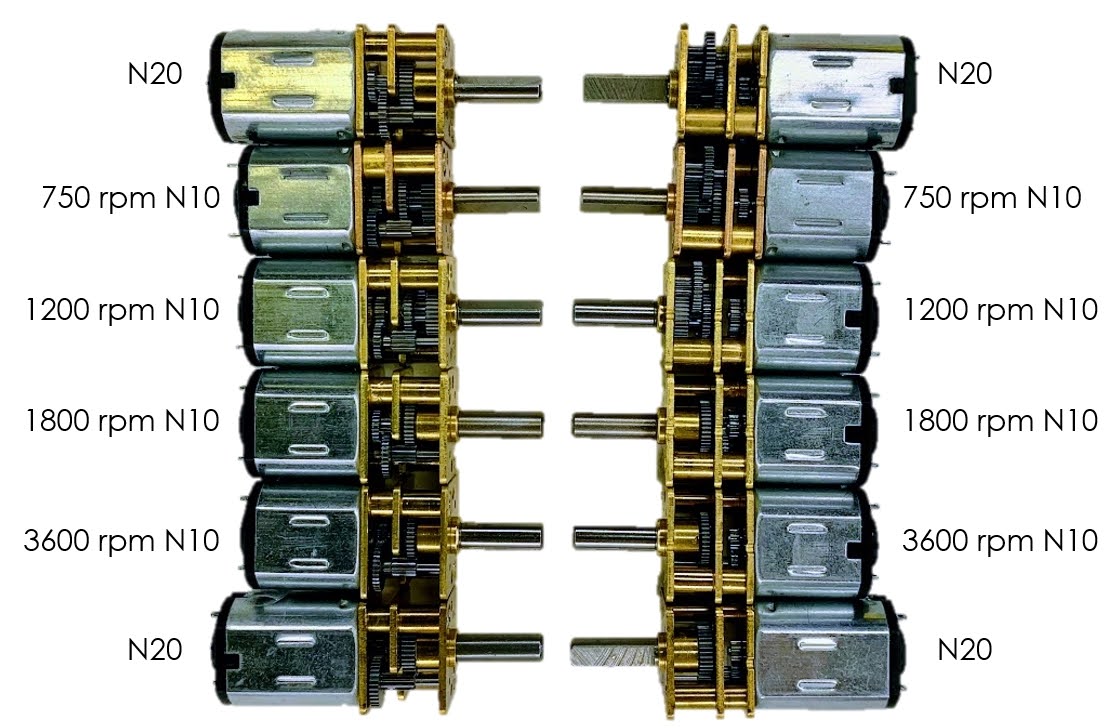 High-Power N10, N20, and N30 motors - 600 to 3600 rpm on 2S